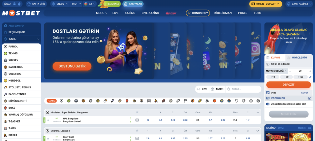 Mostbet Azərbaycan – onlayn idman mərcləri və kazino platforması